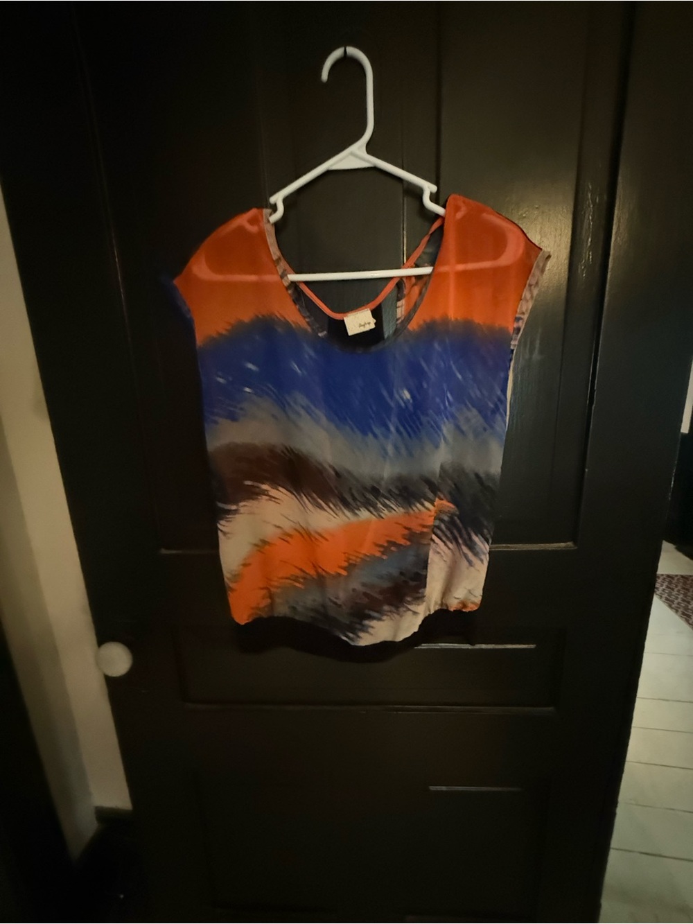 Daytrip Wave-Print Cap Sleeve Top in Orange and Blue